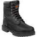 A black Timberland PRO steel toe leather boot with laces.