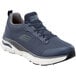A close up of a navy Skechers Work Jake non-slip athletic shoe.