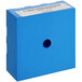 A blue square AccuTemp timer box with a white label and a hole.