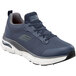 A close up of a navy Skechers Work Jake men's non-slip athletic shoe.