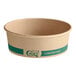 An EcoChoice round paper bowl with a green and white label.