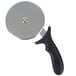 An American Metalcraft stainless steel pizza cutter with a black handle.
