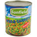 A #10 can of Sunfield sweet peas and diced carrots in water.