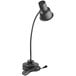 An Avantco black flexible heat lamp with a weighted base and a cord.