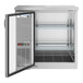 An Avantco stainless steel back bar refrigerator with glass doors open.