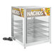 A white ServIt countertop display warmer with 4 shelves holding a tray of nachos.