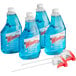 A blue bottle of SC Johnson Windex® 327171 Glass and Multi-Surface Cleaner with Ammonia-D with a white cap and red handle.