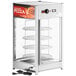 A ServIt countertop food warmer with a glass door and rotating pizza racks.
