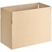 A close-up of a Lavex Kraft corrugated cardboard box with a metal handle.