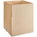 A Kraft cardboard box with the top open.