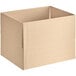 A Lavex kraft cardboard shipping box with the lid open.