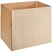 A close-up of a Lavex Kraft corrugated cardboard box with the top open.