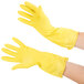 Small Multi-Use Yellow Rubber Fully Lined Gloves, Pair - 12/Pack Main Thumbnail 3