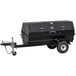 A black Meadow Creek trailer with a charcoal grill on it.