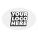 A white oval vinyl sticker with customizable black and white text.