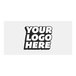 A white and black logo with the words "your logo here" printed on a white Carnival King vinyl car magnet.