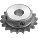 A metal upper roller sprocket gear with a hole in the middle.