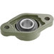A close-up of a green Estella UCP 205 pillow bearing unit with a round metal bearing.