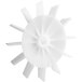 A white plastic fan blade with a white circle on a white background.