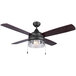 A Canarm Mill ceiling fan with an oil-rubbed bronze finish, glass light fixture, and maple and walnut blades.