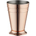 A Barfly copper mint julep cup with a silver rim.