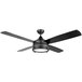 A Canarm Simon matte black ceiling fan with LED light and two blades.