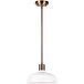 A Canarm Bello pendant light with a white glass shade and brass accents.