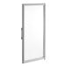 A white metal door with a glass panel and a metal frame.