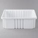 A white plastic Metro tote box with a lid.
