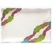 A white rectangular melamine plate with wavy colorful edges.
