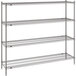 A gray Metro wire shelving unit with four shelves.