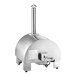A silver stainless steel Backyard Pro outdoor countertop pizza oven with a chimney.