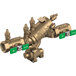 A Zurn brass Reduced Pressure Principle backflow assembly with green buttons.