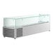 An Avantco refrigerated countertop prep rail with a glass sneeze guard.