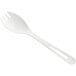 A white compostable spork with a handle.