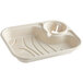 A white compostable fiber tray with cup holder.