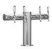 A silver chrome Micro Matic beer tap tower with four handles.
