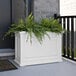 A white Mayne Nantucket trough planter with green ferns in front of a door.