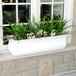 A white rectangular Mayne Valencia window box with flowers in it.