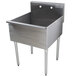 A stainless steel Advance Tabco commercial sink with legs and a drain.