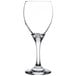 A clear Libbey wine glass on a white background.