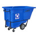 A blue Rubbermaid recycling tilt truck with wheels.