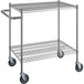 A Regency chrome metal utility cart with two shelves and wheels.