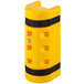 A yellow Sentry rack protector with holes for 4 black straps.
