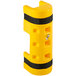 A yellow plastic Sentry rack protector with cutout and black straps.