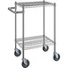 A Regency chrome wire utility cart with wheels.