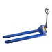 A blue Lavex pallet jack with a white background.