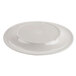 A white melamine plate with a wide rim.