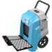 An AlorAir Storm Pro 85 Blue and grey dehumidifier with a screen.