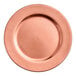A close up of a Choice copper plastic charger plate with a smooth rim.